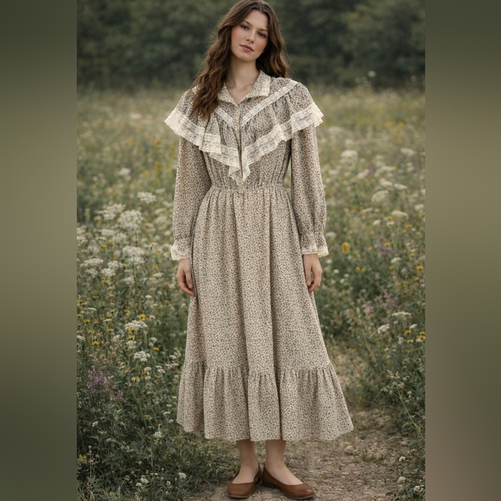 Vintage Act 1 Floral Cottagecore Prairie Dress Womens Small Trad Wife Gunne Lace